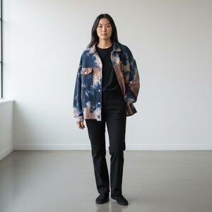 Natural Life Laney Tie Dye Navy Tan Size L/XL Trucker Sweatshirt Jacket